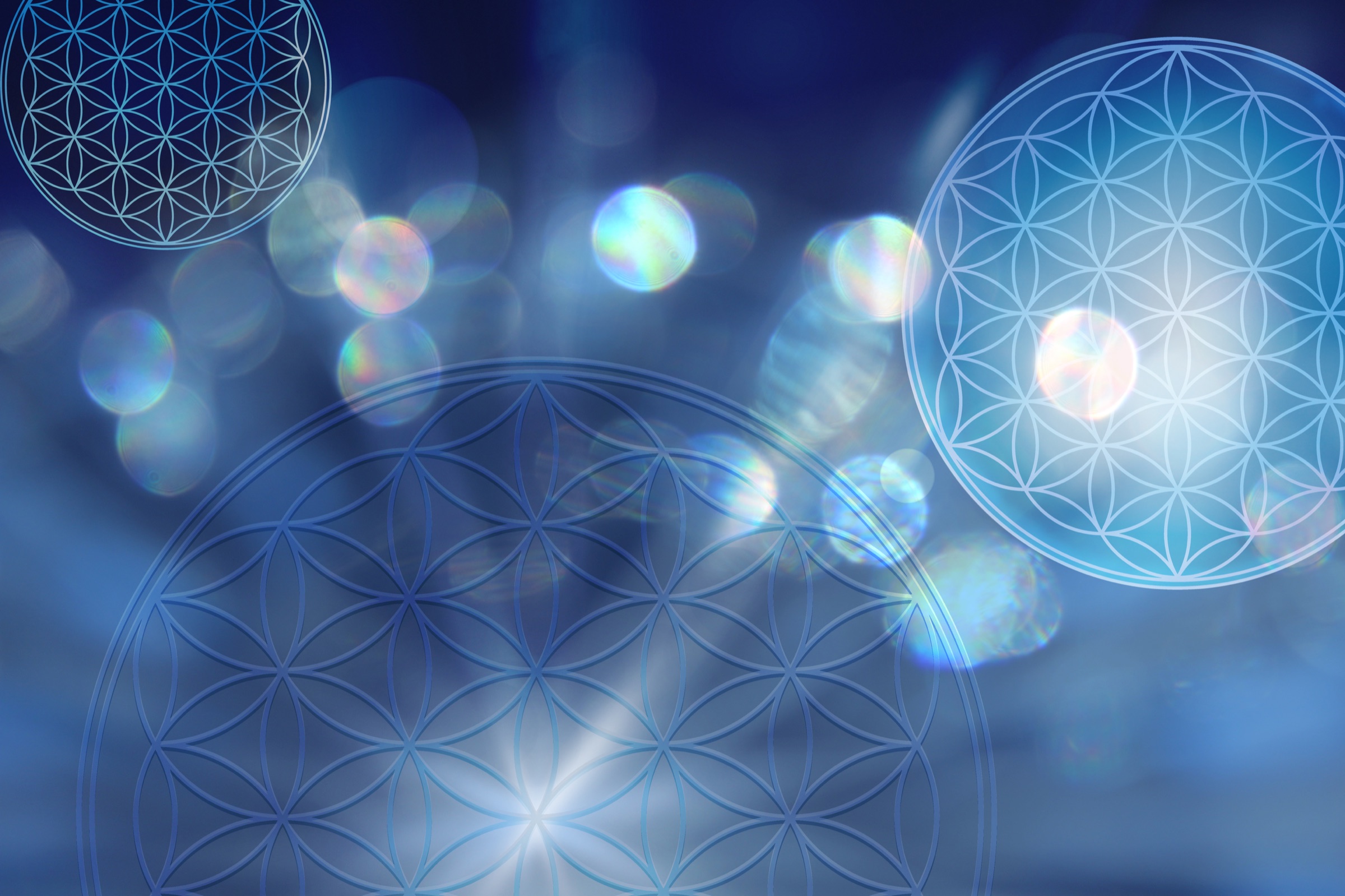 Luminous sacred geometry in aquamarine light